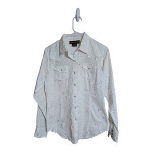 Ariat Shirt Women M White Cowgirl Paisley Pearl Snap Western Rancher Rodeo Bling